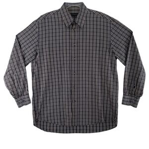 Canali Dress Shirt Mens 42 Black Brown Check Button Down Long Sleeve